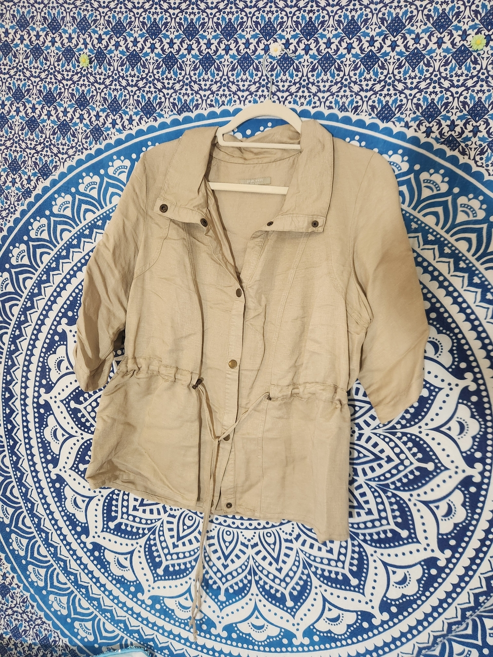 Joan Vass Beige Utility Jacket with Drawstring Waist